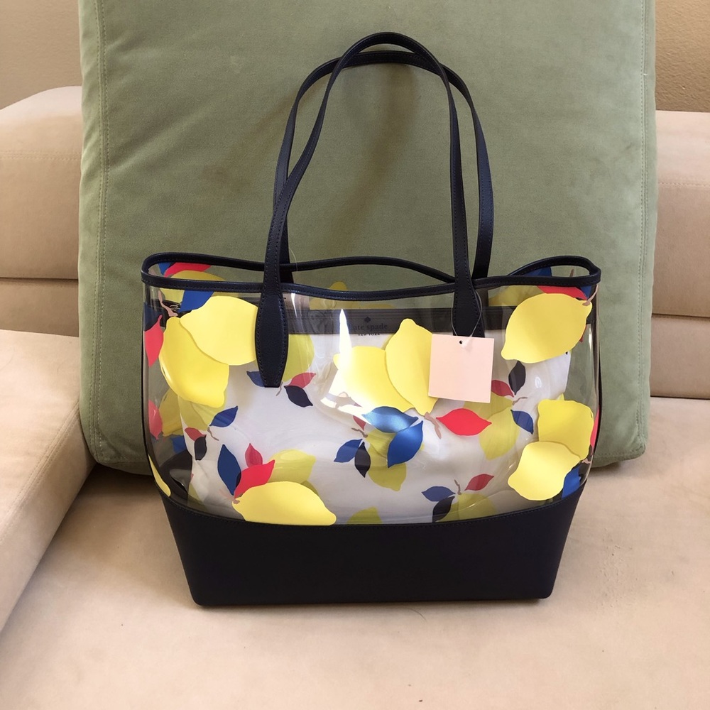 Kate Spade ash see-through lemon zest large tote